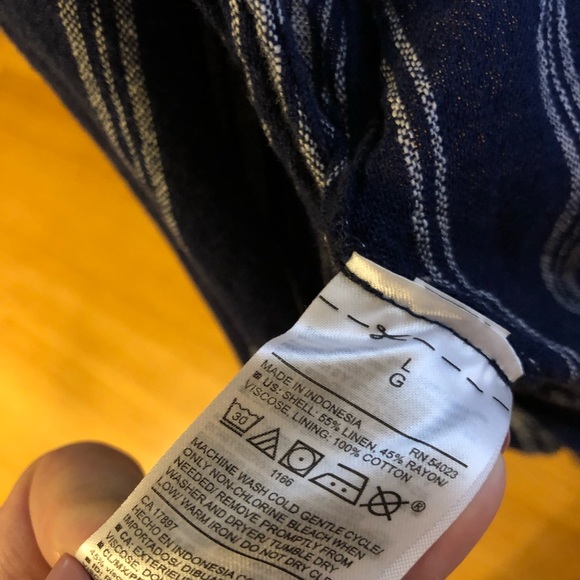 Navy Stripe Linen Cotton Blend Sleeveless Romper - Picture 3 of 4